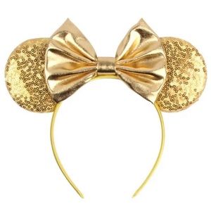 Disney Inspired Mouse Ear Headband Gold with Sequins and Bow